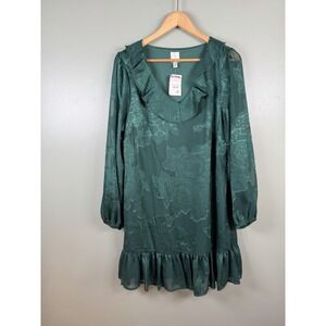 Joie XL Emerald Sheer Floral Ruffle Dress Whimsigoth Cottagecore St Patrick's
